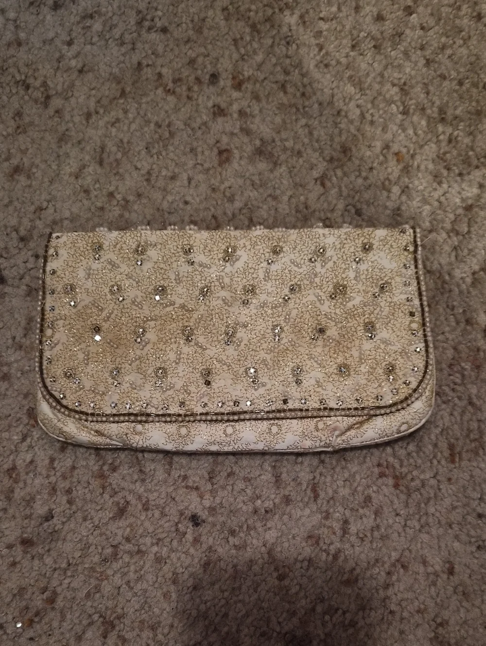 Vintage 1950s Embellished Cream Evening Clutch